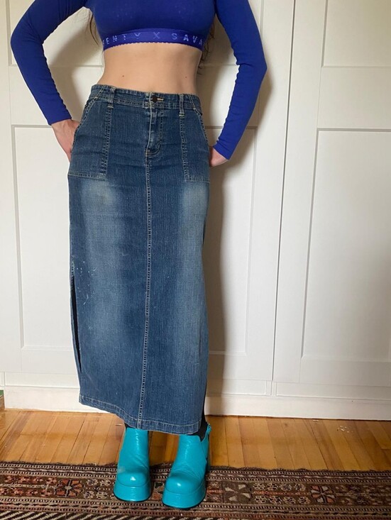 Vintage Dresses & Skirts - Vintage Y2K Blue Denim Maxi Skirt